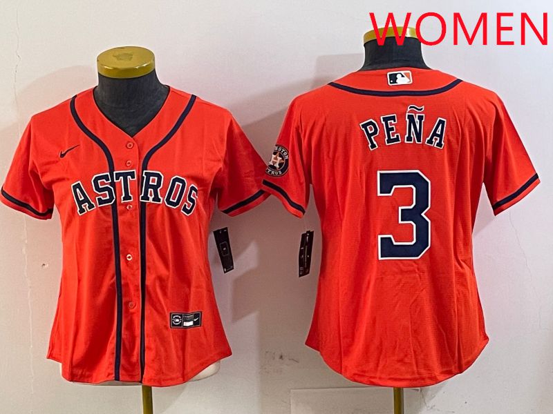 Women Houston Astros #3 Pena Orange Game 2025 Nike MLB Jersey style 6